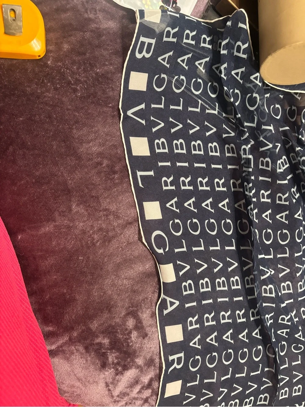 Bulgari Navy and White Logo Silk Scarf